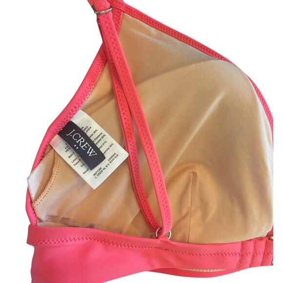 J Crew Womens Bikini Top Large Pink Triangle Ruffles Soft Padded Cups EUC - Picture 4 of 10